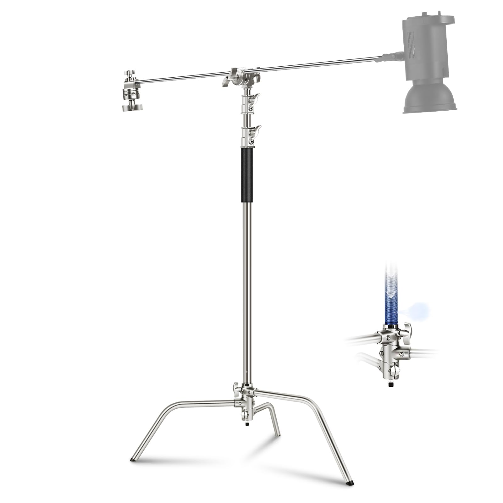 NEEWER Pro 100% Stainless Steel Heavy Duty C Stand with Boom Arm, Max Height 68"/172cm Photography Light Stand with 2.7ft/83cm Holding Arm, 2 Grip Head for Studio Monolight, Softbox, Reflector, SC172