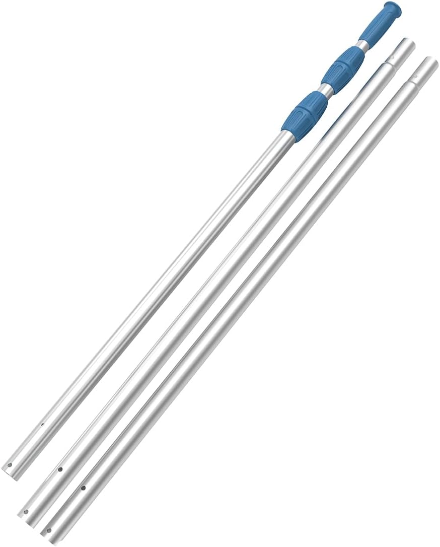 KEMANO Professional 15ft Heavy Duty Swimming Pool Pole, Telescopic Aluminum, Adjustable 3.4-15ft, Fits Pool Vacuum, Net, Brush, Hook, Cleaning Tools, Universal Mount, Anti-Slip Grip, Twist Lock Design