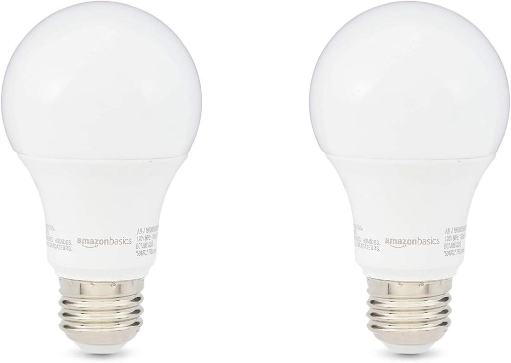 Amazon Basics A19 LED Light Bulbs, 60W Equivalent, 9W Energy Efficient, E26 Standard Base, Soft White 2700K, Non-Dimmable, 10,000 Hour Lifetime, Easy to Install, 2-Pack