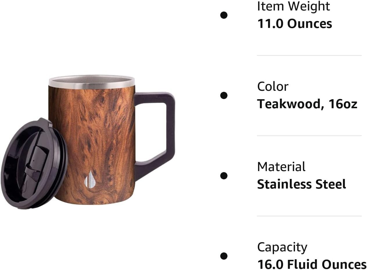 Elemental Insulated Coffee Mug - Triple-Wall Stainless Steel Summit Travel Cup for Hot and Cold Drinks - Thermal Coffee Mug with Lid and Handle for Camping, Office & Travel 12oz - Black