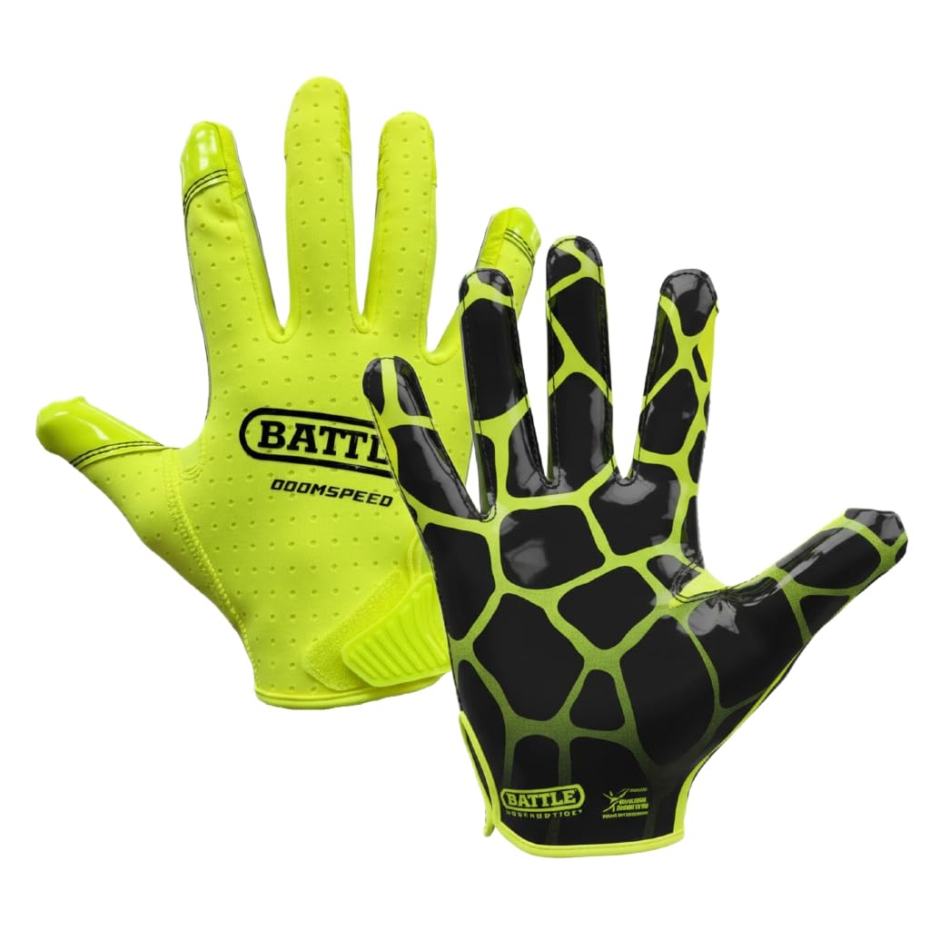 Battle Doom Speed Football Receiver Gloves – Ultra Stick Grip, Compression Fit (Runs Tight – Size Up If Between Sizes), Youth & Adult Football Gloves