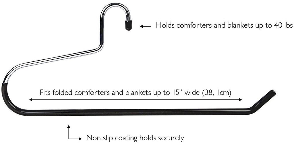 Blanket Hangers Set of 6 Heavy Duty Stainless Steel Hanger with Black Vinyl Nonslip Coating - Great for Closet Storage of Quilts, Comforters, Bedding, Table Cloths, Towels, Rugs and Sleeping Bags