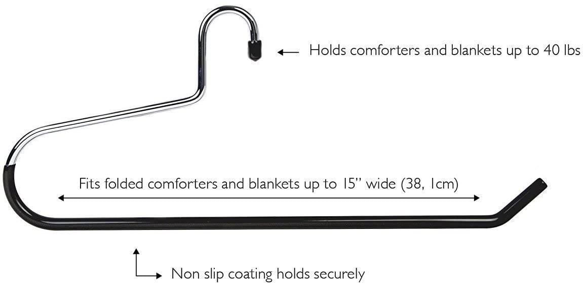 Blanket Hangers Set of 6 Heavy Duty Stainless Steel Hanger with Black Vinyl Nonslip Coating - Great for Closet Storage of Quilts, Comforters, Bedding, Table Cloths, Towels, Rugs and Sleeping Bags