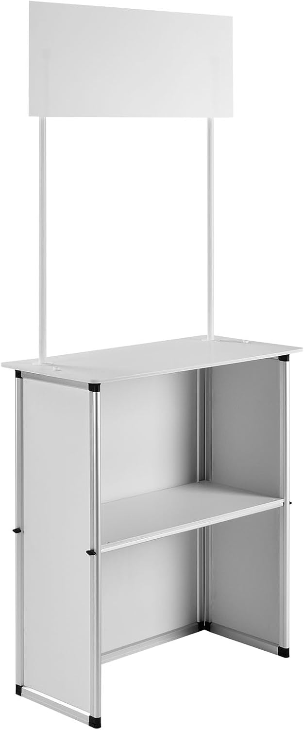 VEVOR Promotion Counter Table, Portable Tradeshow Podium Table, 30.91" x 14.96" x 71.46", Display Exhibition Counter Stand Booth Fair with Wall, Pop Up Podium with Storage Rack/Carrying Bag