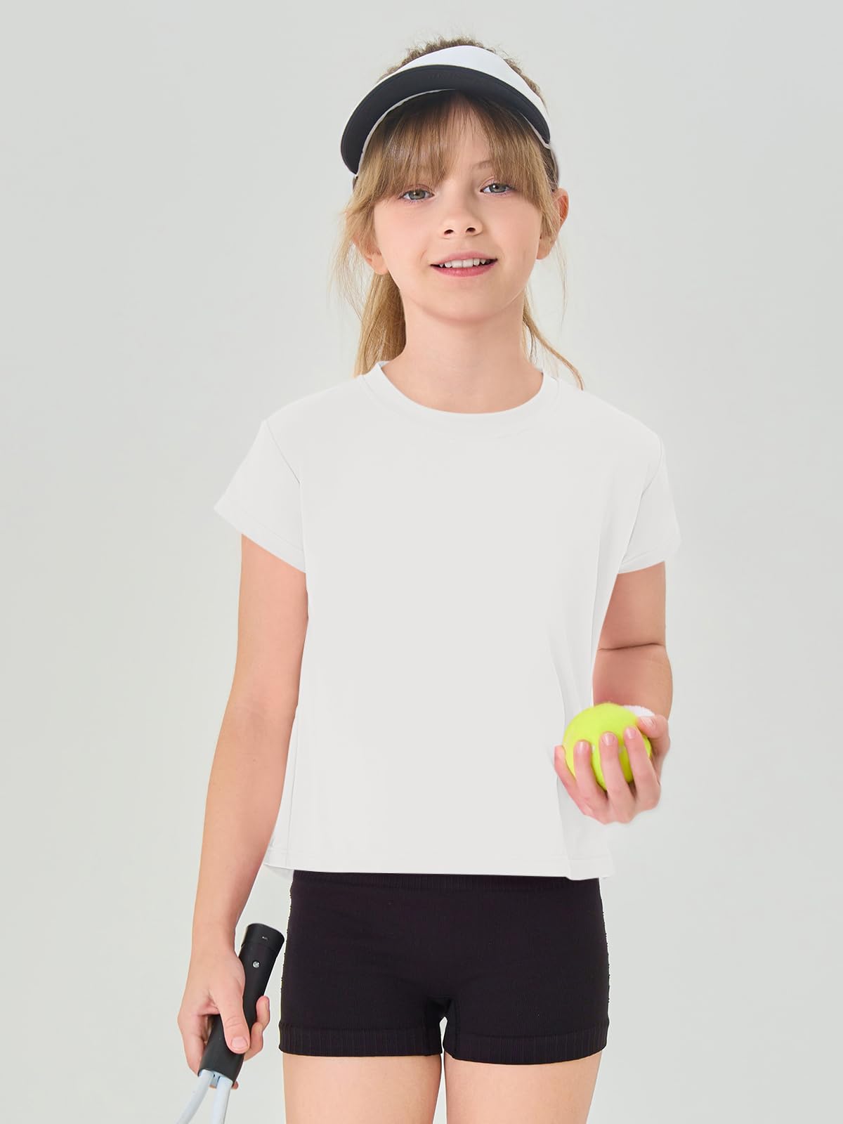 Haloumoning Girls Loose Athletic Shirts Short Sleeve Crop Tops Kids Quick Dry Gym Yoga Tees 5-14 Years