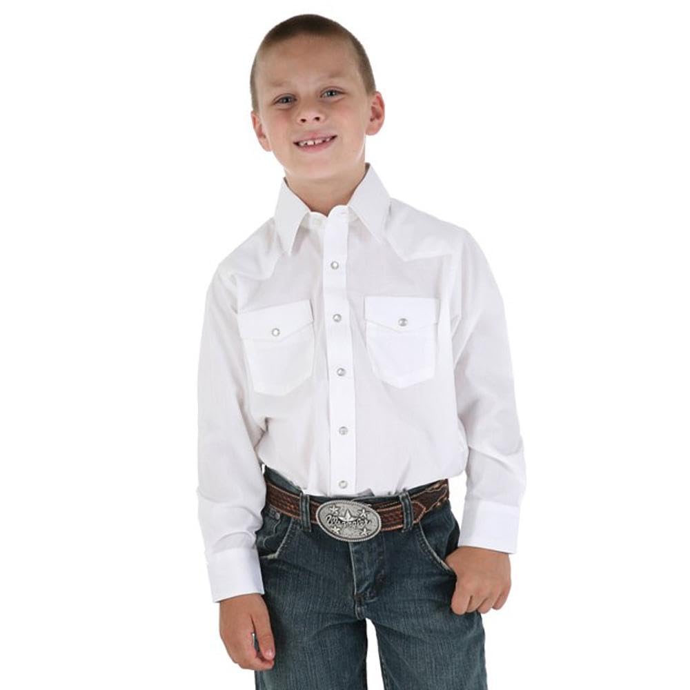Wrangler Boy's Long Sleeve White Snap Shirt