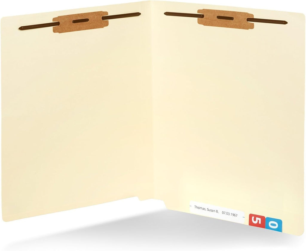 Blue Summit Supplies 100 Manila Fastener File Folders with End Tabs, Reinforced Straight Cut End Tab Folders with 2 Fasteners, Standard Medical File Folders, Letter Size, Manila, 100 Pack