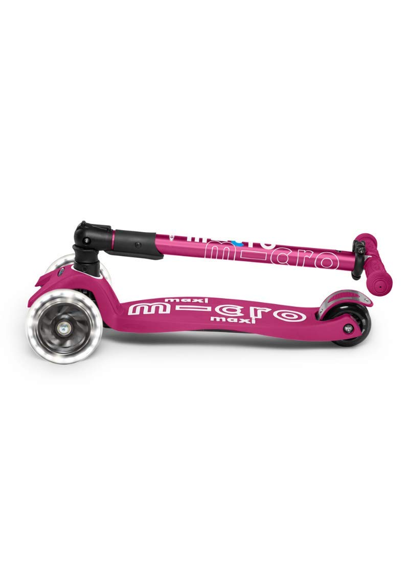 Micro Kickboard | Maxi Foldable LED Kids Scooter for Ages 5-12 | Children up to 110 lbs | 3 Wheel Lean-to-Steer Design | Adjustable T Bar | Smooth Ride, Motion Activated PU LED Wheels | Swiss Design