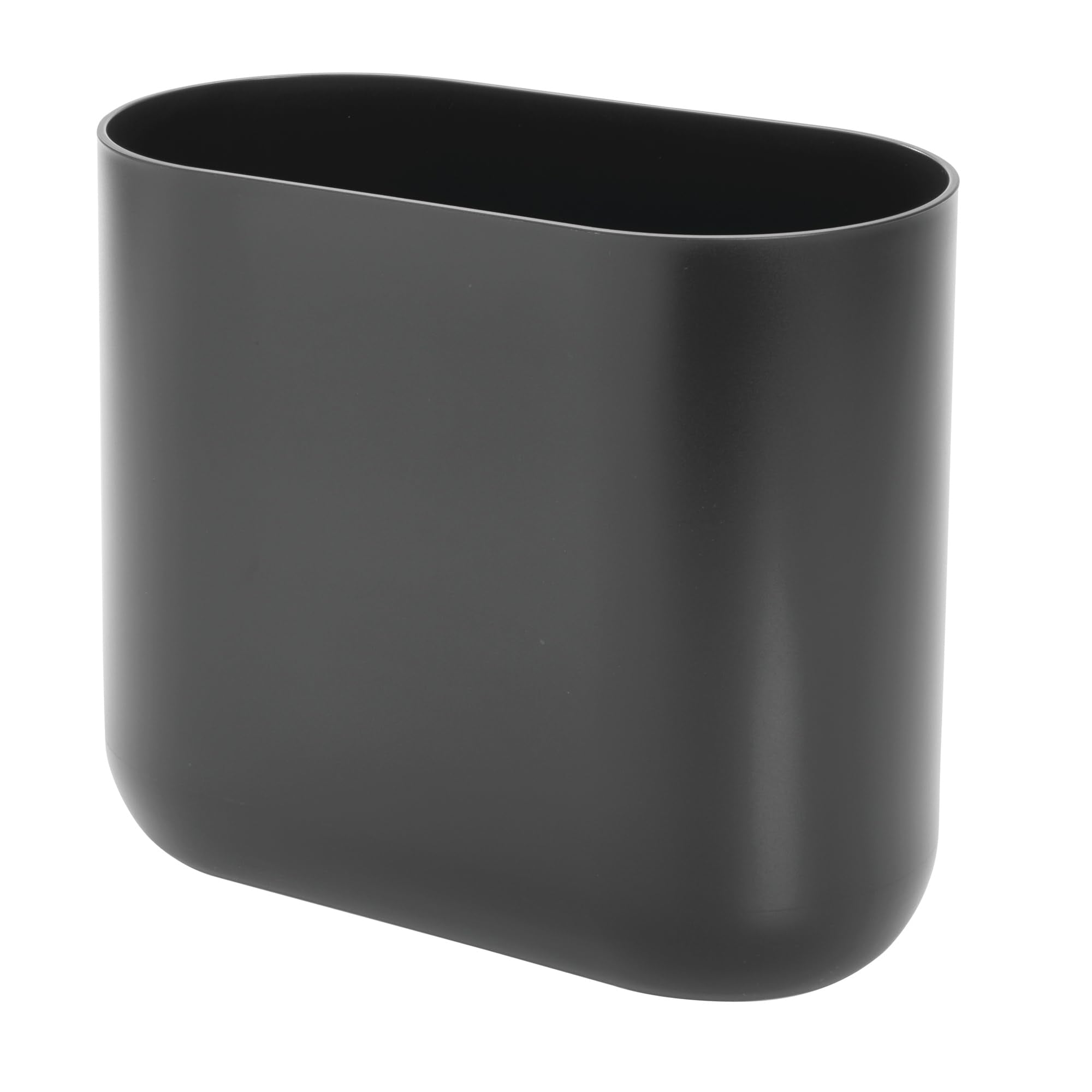 iDesign Small Slim Plastic Bathroom Trash Can, Black | Garbage Can for Bedroom, Office, Desk, Dorm
