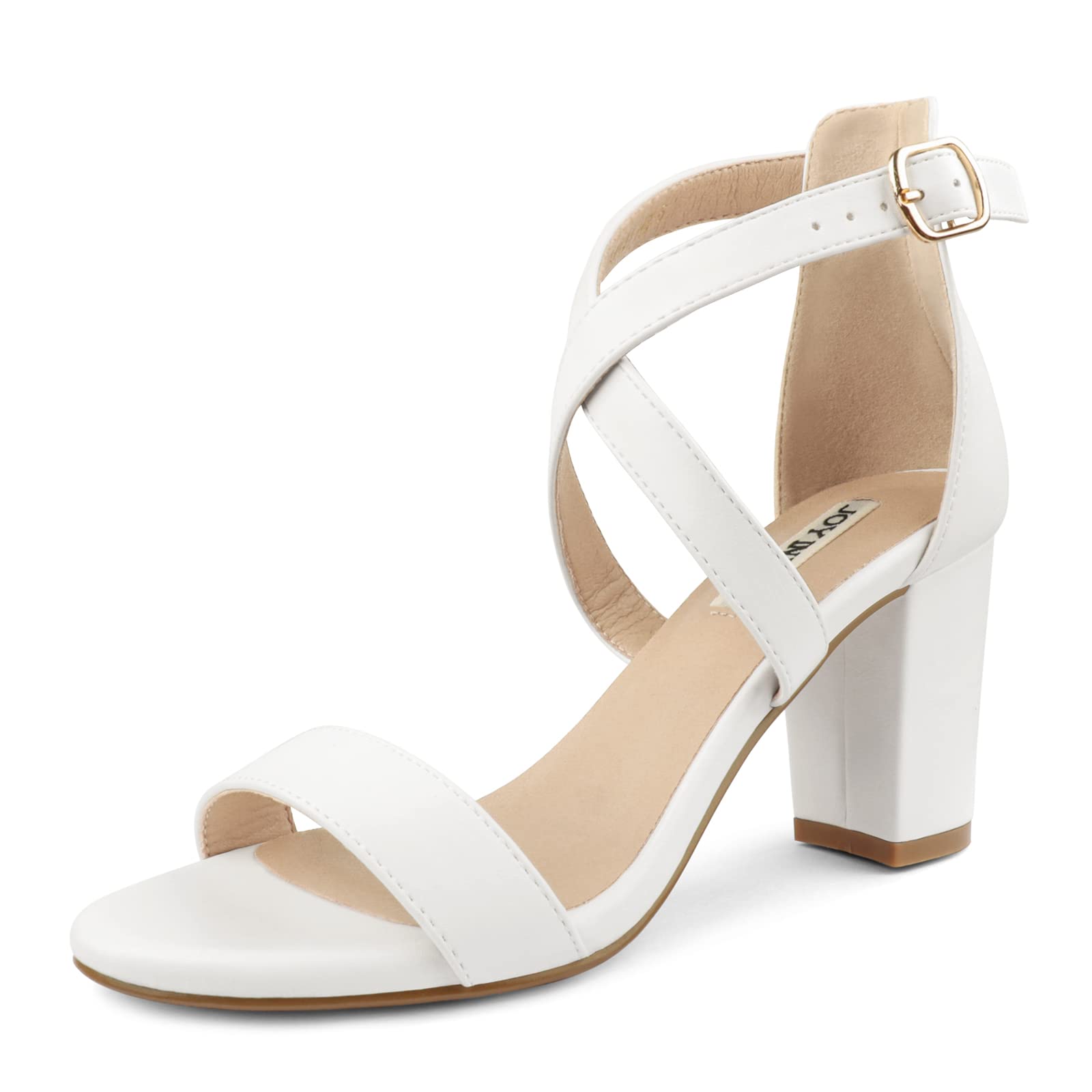 JOY IN LOVE Women's Chunky Block Heels 3 Inch Ankle Strap Low Heel Sandals