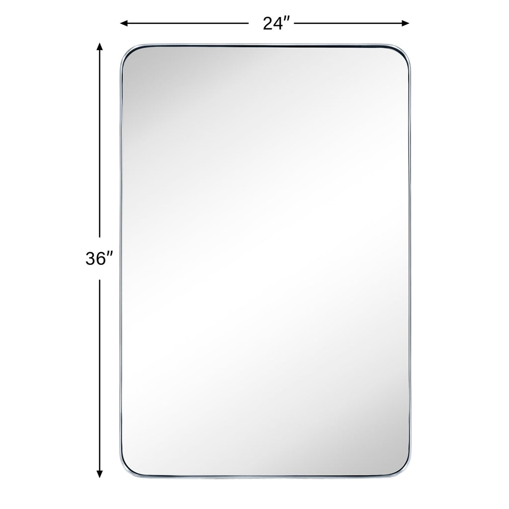 GRACTO 20x30 inch Brushed Nickel Stainless Steel Metal Framed Bathroom Mirror for Wall Mounted Rounded Rectangular Bathroom Vanity Mirror