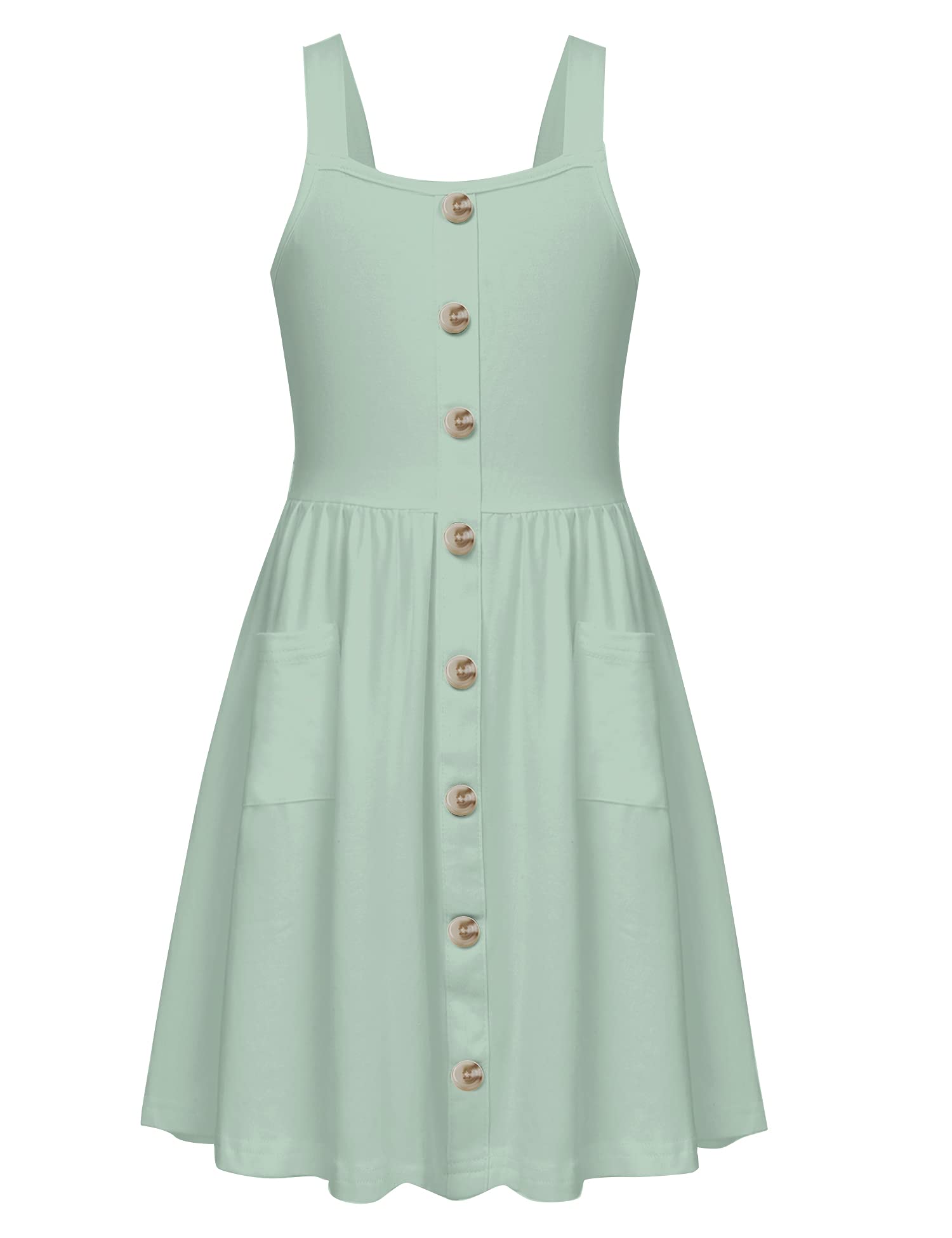 Arshiner Girl's Spaghetti Strap Button Down Midi Sleeveless Summer Casual Sundress A-line Dress with Pockets