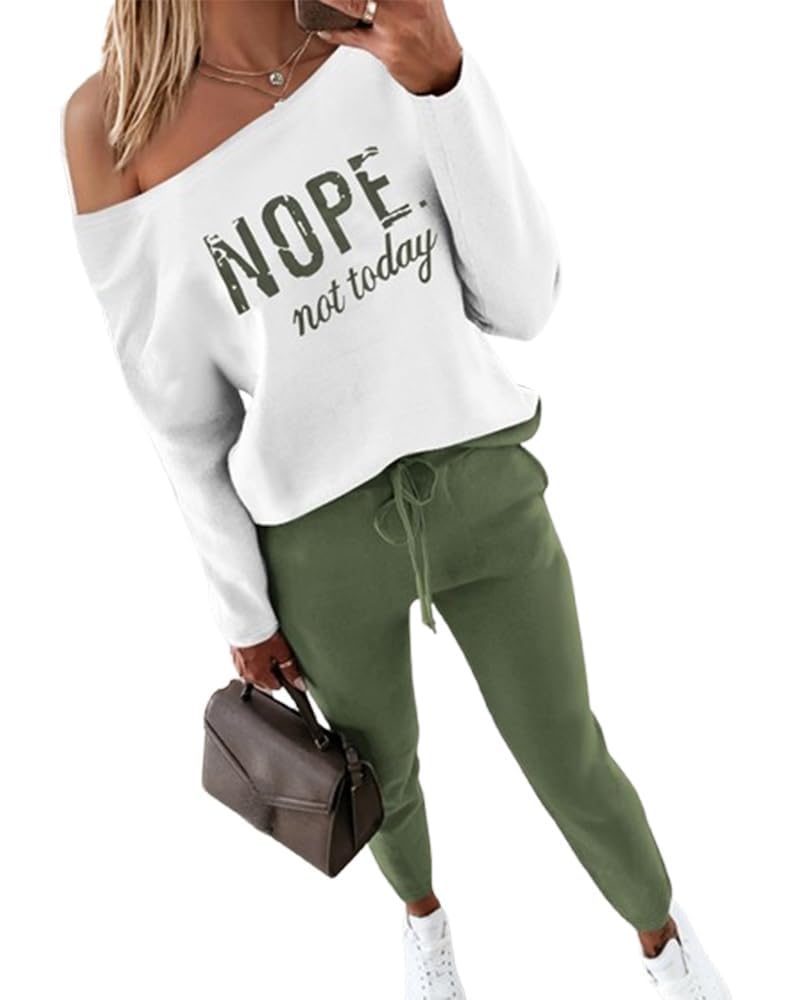 CHICME Women Tracksuit Fall 2 piece Outfits Off The Shoulder Long Sleeve Tops and Pants Set Travel Outfits