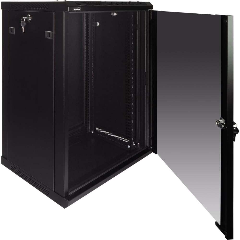 NavePoint 12U Server Rack Enclosure - 23.6” Deep, Wall Mount Network Cabinet with Locking Glass Door for 19” IT Equipment, Network Rack with 2 Fans, Removable Side Panels, Black
