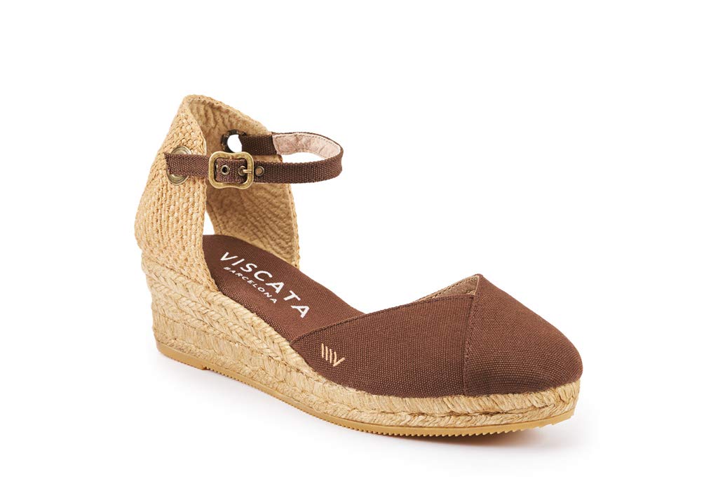 Viscata Pubol Espadrille Canvas Low Wedges with Ankle Strap Spain Handmade 2” Heel Women's Sandals with Breathable Organic Cotton Canvas and 100% Natural Jute for all Occasions: Casual, Work, Party