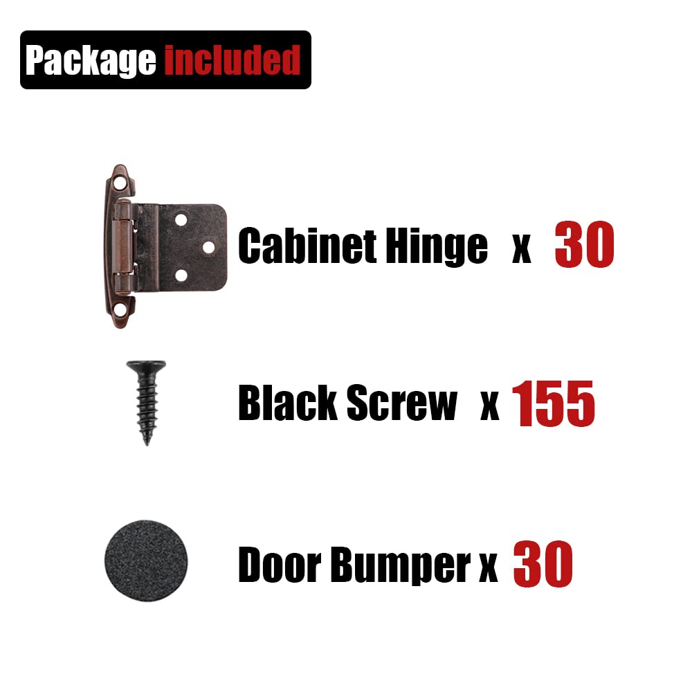 JQK 3/8 Inch Inset Cabinet Door Hinges Oil Rubbed Bronze, 4 Pack 2 Pairs Flush Face Mount Cupboard Self-Closing Kitchen Cabinet Hardware Hinges with Door Bumper, CH201-ORB-P4