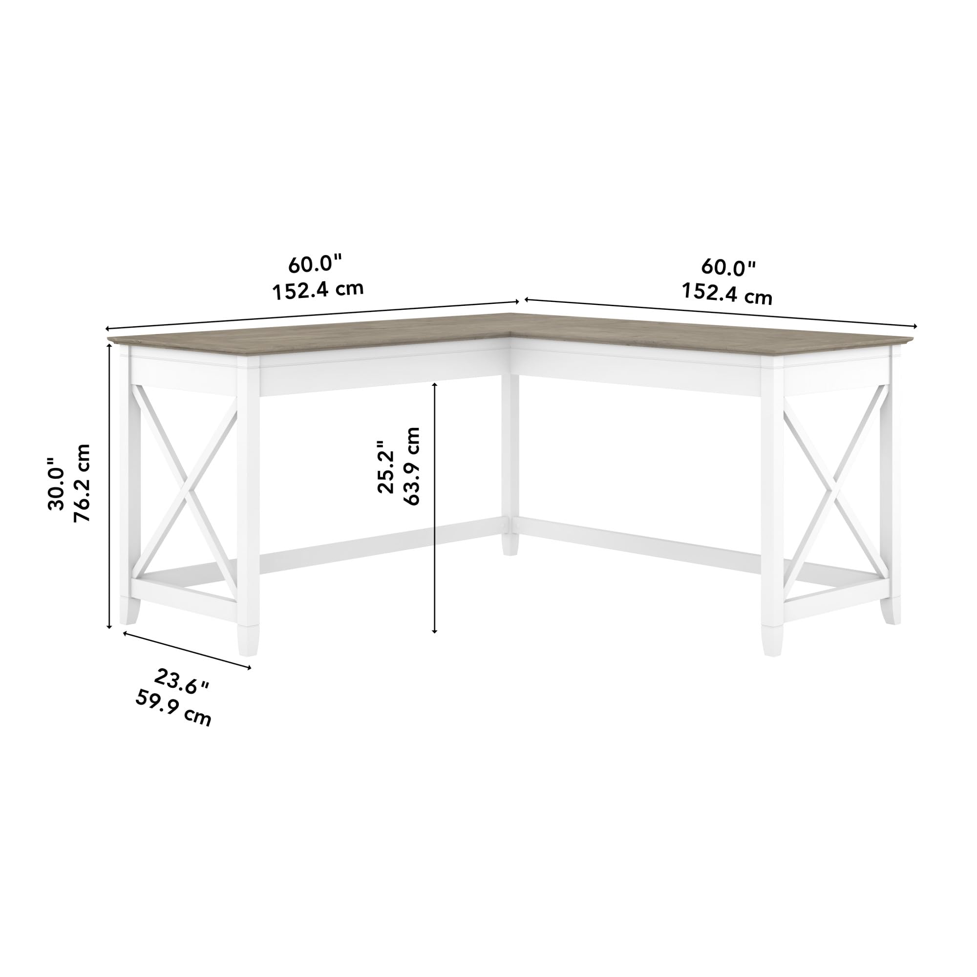 Bush Home Key West 60W Modern Farmhouse L Shaped Desk in Bing Cherry, 60-Inch Corner Computer Table for Home Office Workspace