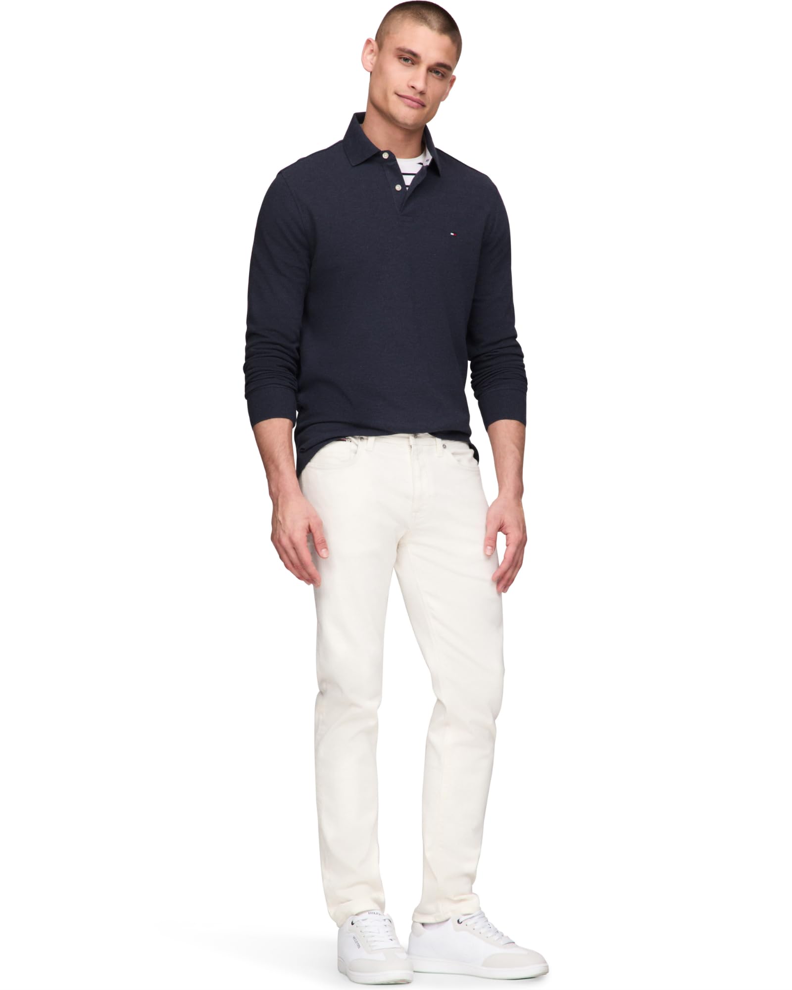 Tommy Hilfiger Men's Long Sleeve Polo Shirts in Regular Fit with Stretch and Organic Pique Cotton