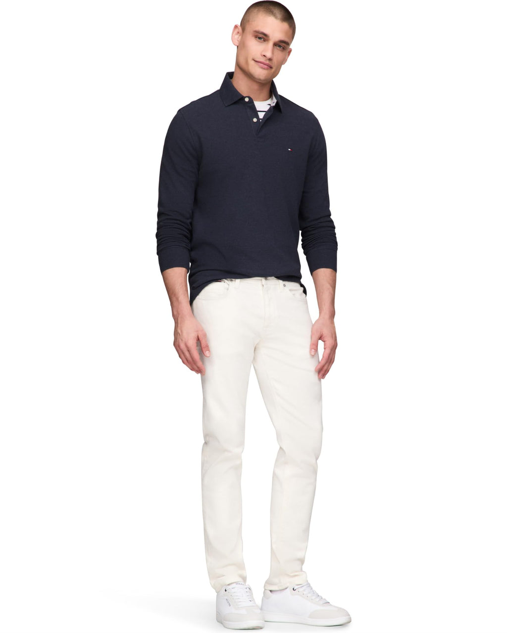 Tommy Hilfiger Men's Long Sleeve Polo Shirts in Regular Fit with Stretch and Organic Pique Cotton