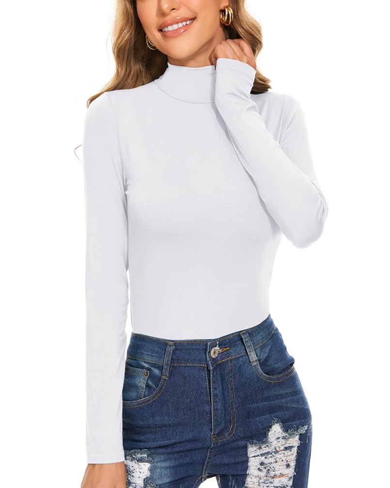 Women's Long Sleeve Mock Turtleneck Tops Casual Slim Fitted Lightweight Under Layer Pullover Shirts