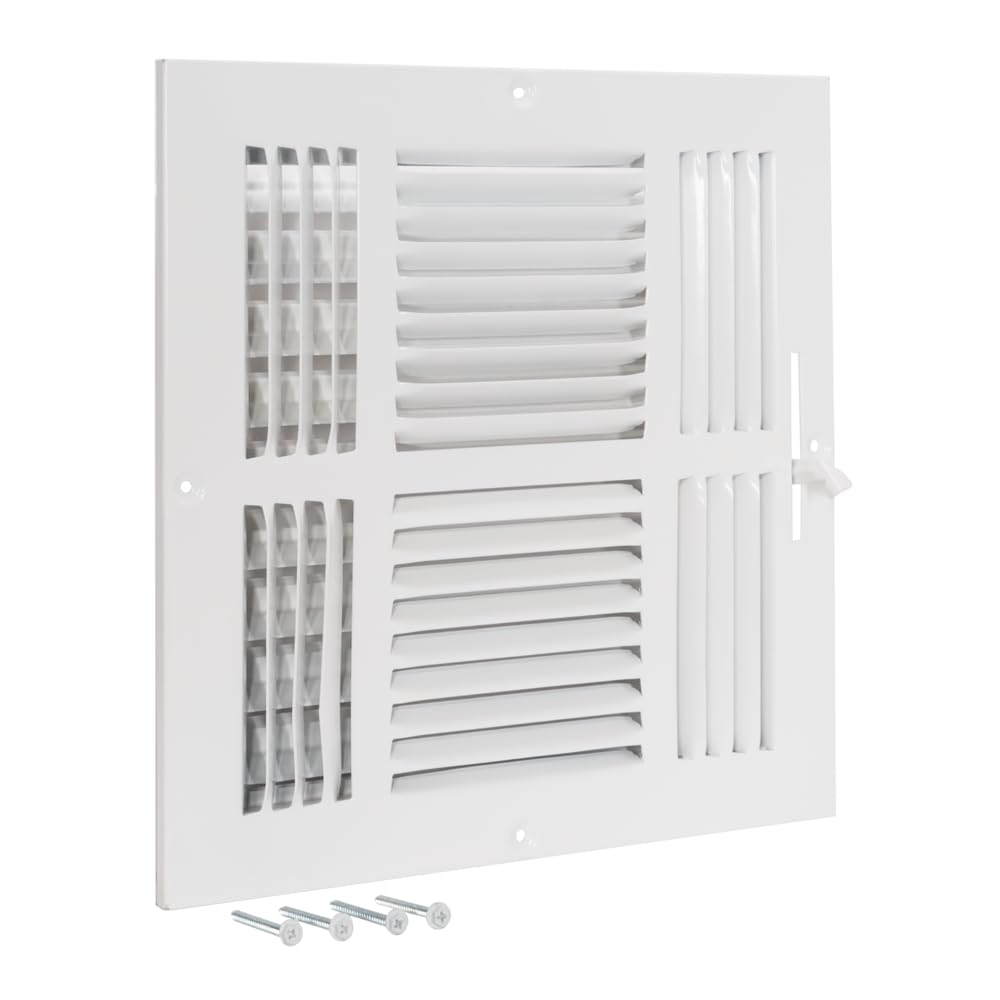 EZ-FLO 6 x 6 Inch (Duct Opening) Air Vent Cover for Wall or Ceiling, Four-Way Ventilation Register, Solid Steel HVAC Register Cover, White, 61617