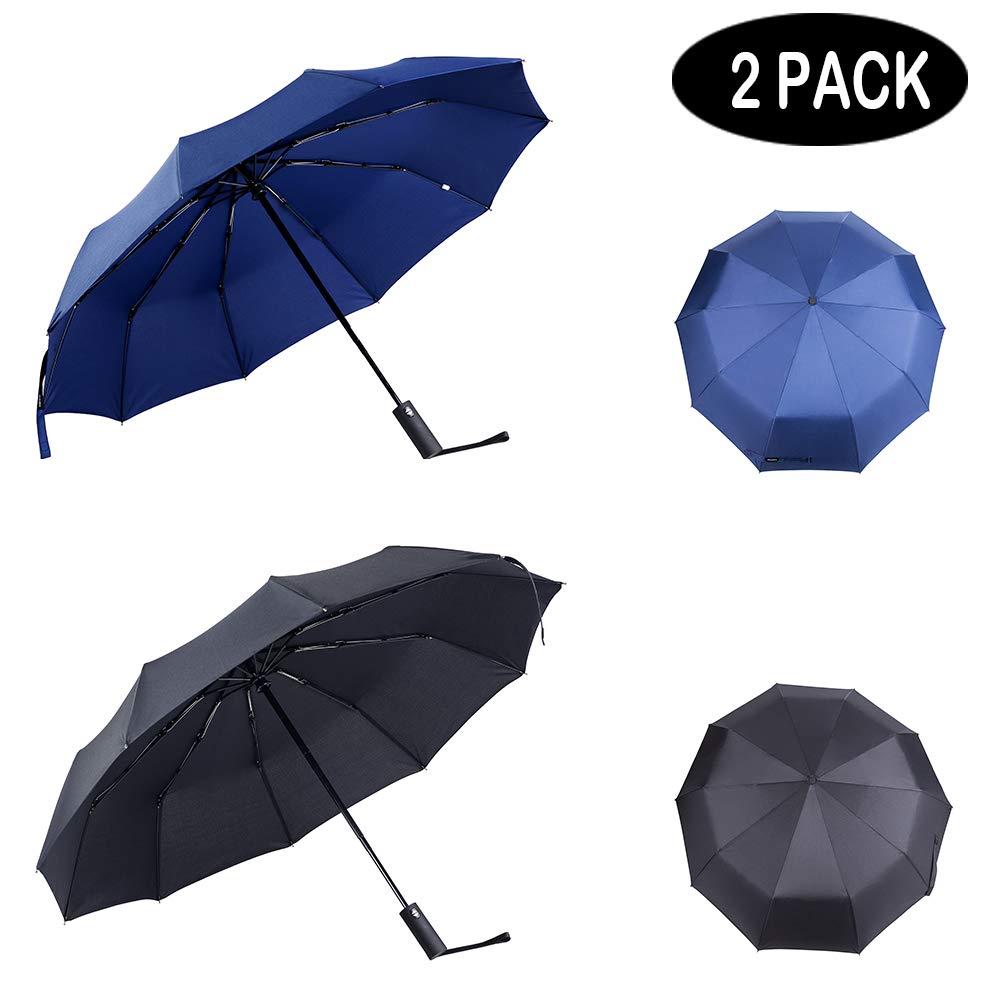 PFFY 2 Packs Travel Umbrella Windproof Auto Open & Close Collapsible Folding Small Compact Backpack Car travel Essentials Purse Umbrellas for Rain