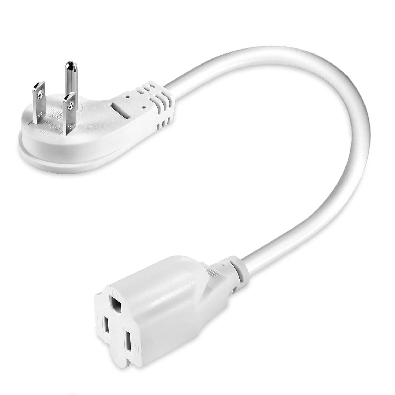 1875W Short Extension Cord,15A 14AWG Low Profile Flat Plug Heavy Duty Extension Cord Outlet Saver 3-Prong Grounded Power Extension Cable (White 1 Feet)