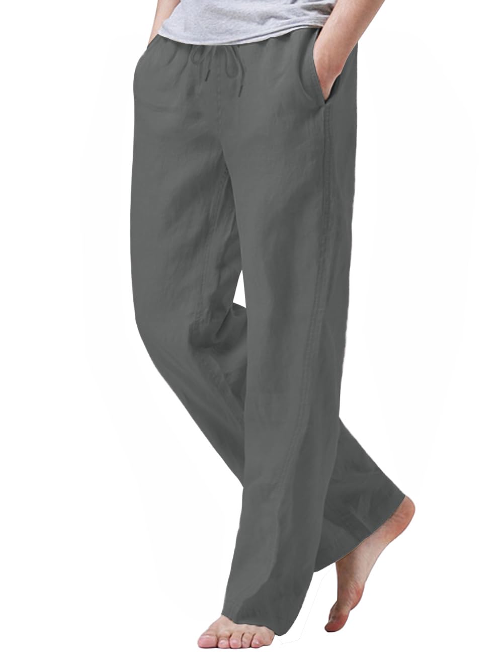 iWoo Linen Pants Men Casual 2025 Summer Beach Elastic Drawstring Waist Yoga Pants Travel Baggy Work Pant Pajama