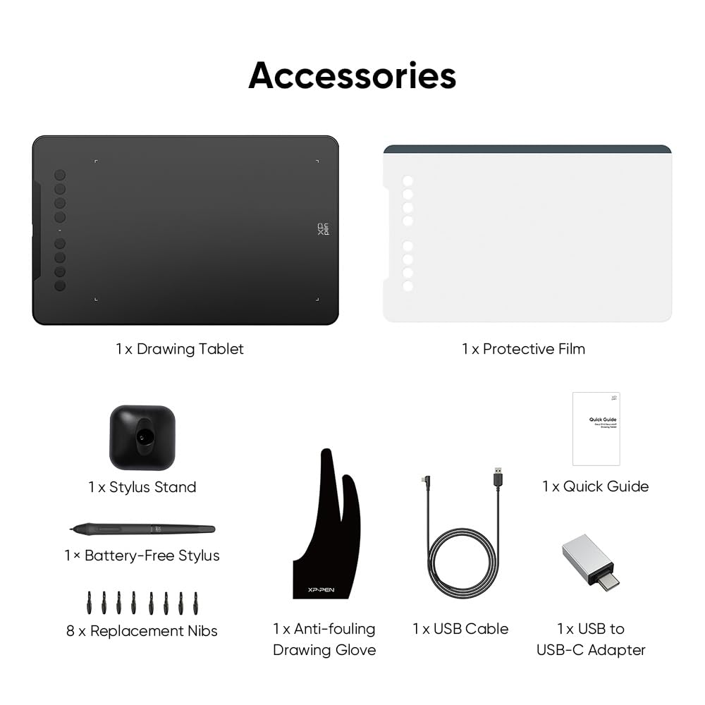 XPPen Updated Deco 01 V3 Drawing Tablet, 16384 Pressure Sensitivity, 8 Custom Shortcuts, 220 Report Rate for OSU Drawing Pad, Remote Teaching & Animation, Compatible with Android, Windows, macOS