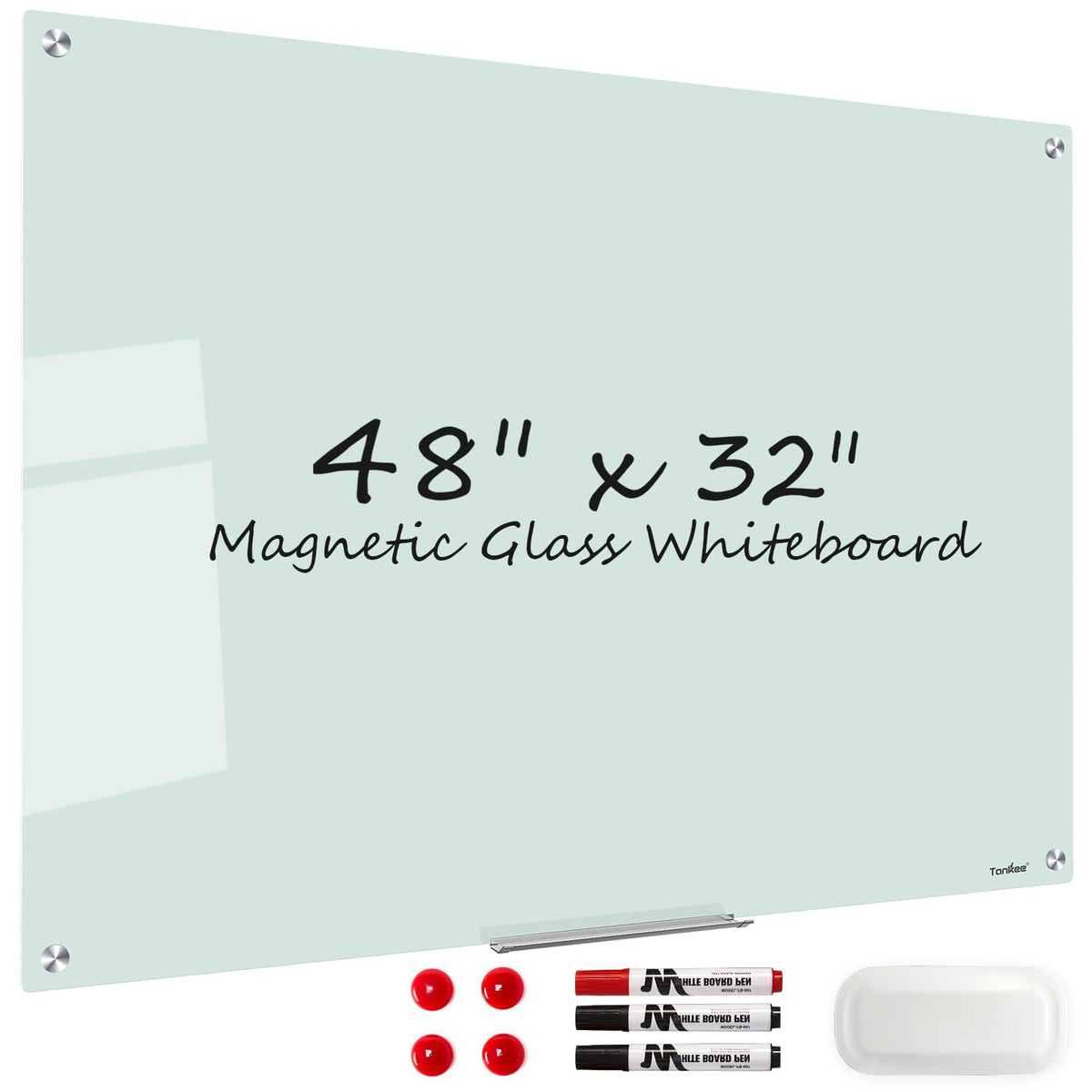 Dry Erase Board Black Magnetic Glass Whiteboard, TANKEE Modern Large Frameless Tempered Glass White Board for Wall, Office, School, Home, 36” x 24”, 3' x 2' White Board