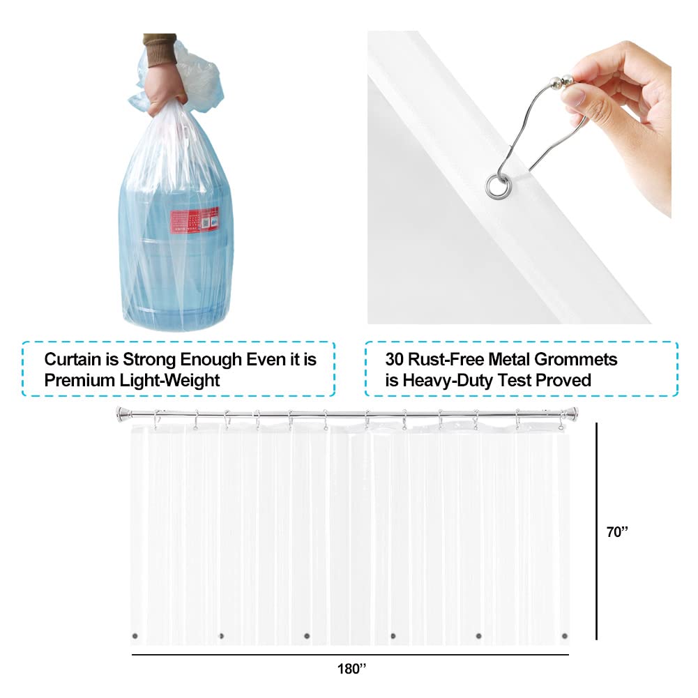 YISURE Clawfoot Tub Clear Short Length 60 Inch Shower Curtain Liner, 180x60 Inch Extra Wide 360 Shower Curtain PEVA Waterproof Wrap Around Bath Tub Curtain