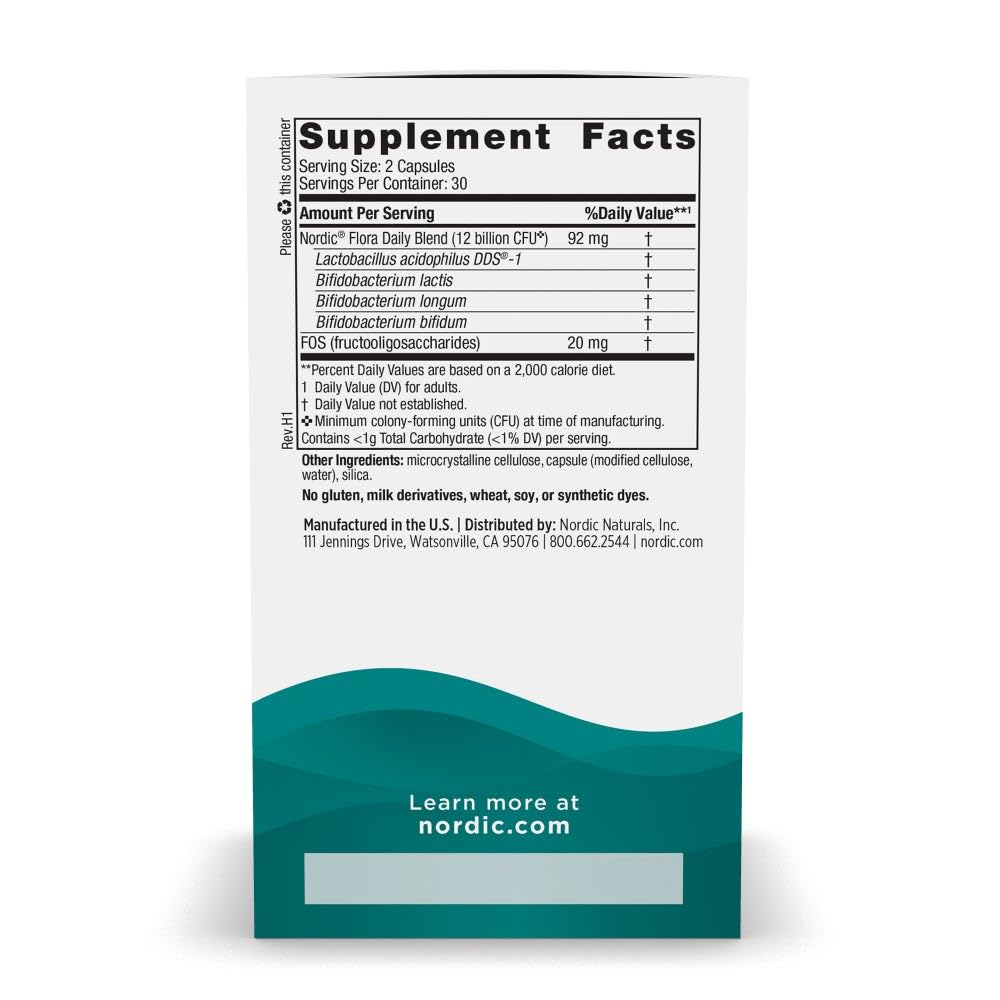 Nordic Naturals Nordic Flora Probiotic Comfort - 30 Capsules - 13 Probiotic Strains w/ 15 Billion Cultures - Supports Regularity & Digestive Comfort, Alleviates Bloating - Non-GMO, Vegan - 30 Servings