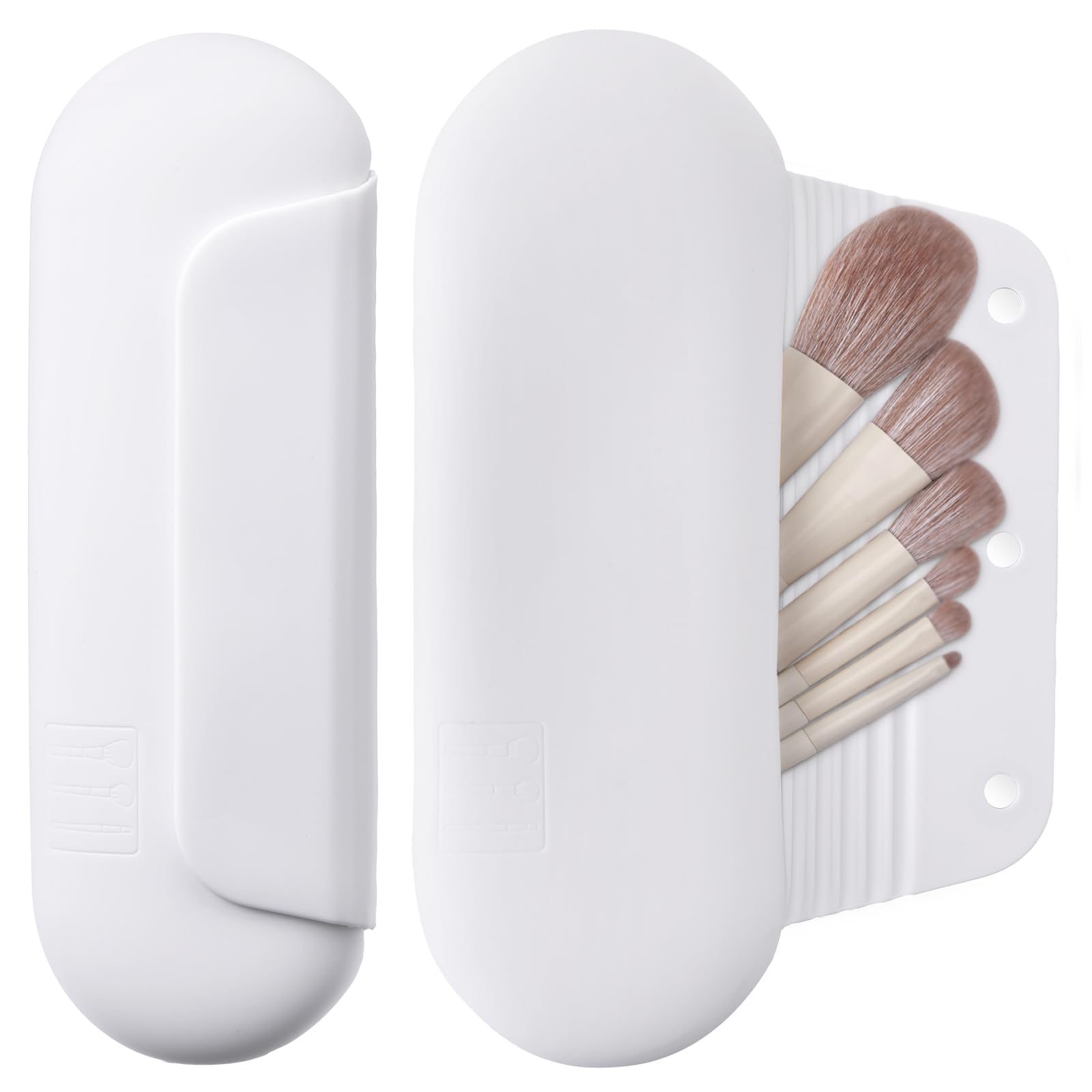 AGIKET Silicone Makeup Brush Holder Travel Cosmetic Bag：Soft Portable Cosmetic Face Brushes Holder with Upgrade Anti-Fall Out Magnetic Closure, Large Travel Makeup Brush Case - Walnut