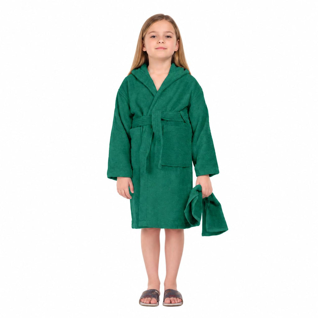 ALLEN & MATE 100% COTTON Hooded Kids Bathrobe – Soft, Medium Weight Absorbent Bath Towel Robe for Boys & Girls, 6-15 Years