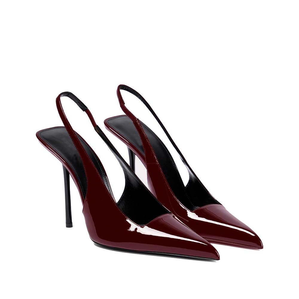 THESHY Women's Pointed Toe High Stiletto Heels Slingback Stretch Slip-on Pumps Backless Patent Leather Fashion Dress Shoes for Women