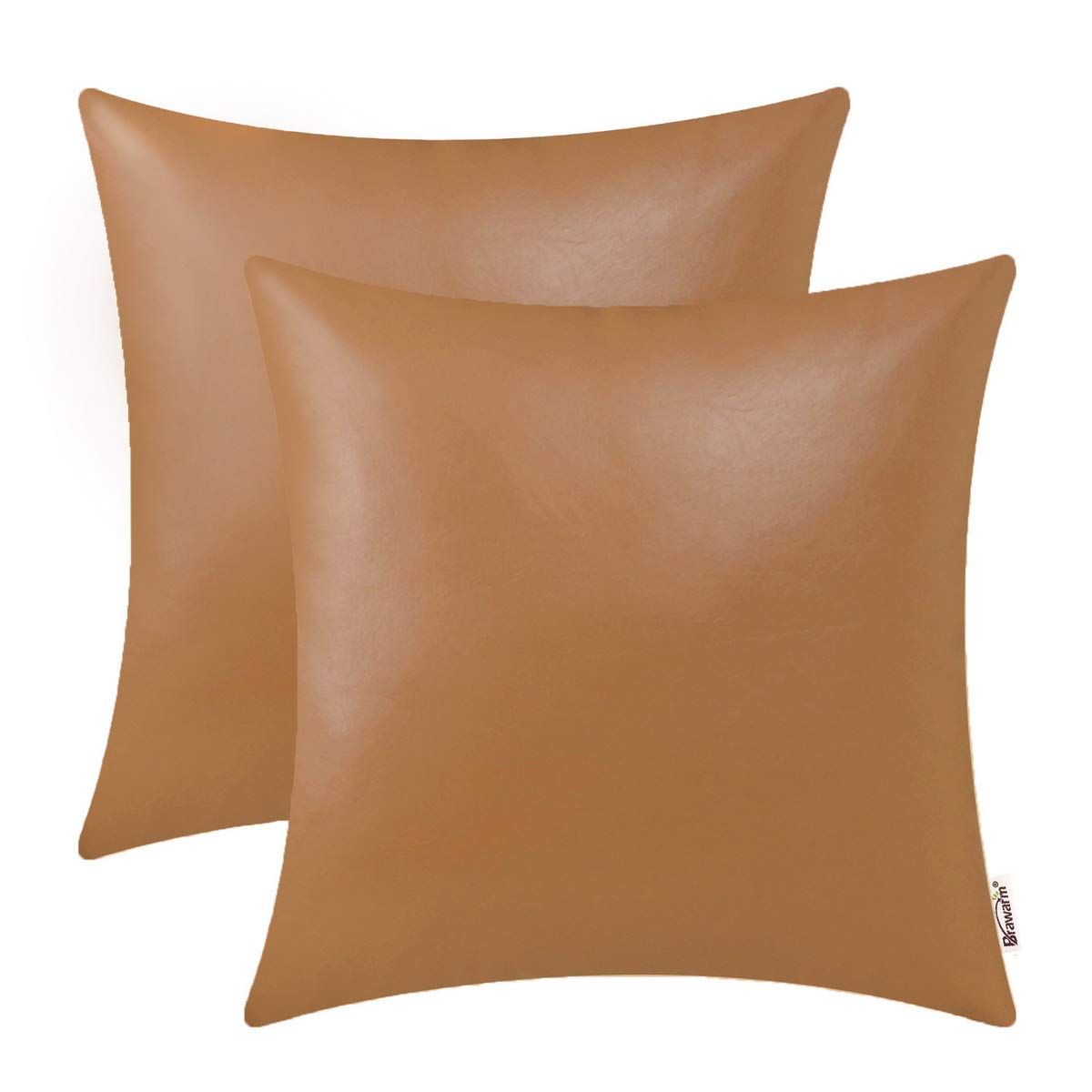 BRAWARM Faux Leather Throw Pillow Covers 16 X 16 Inches - Black Leather Pilow Covers Pack of 2, Solid Dyed Leather Pillowcases for Couch Bed Sofa Garden Home Decorative