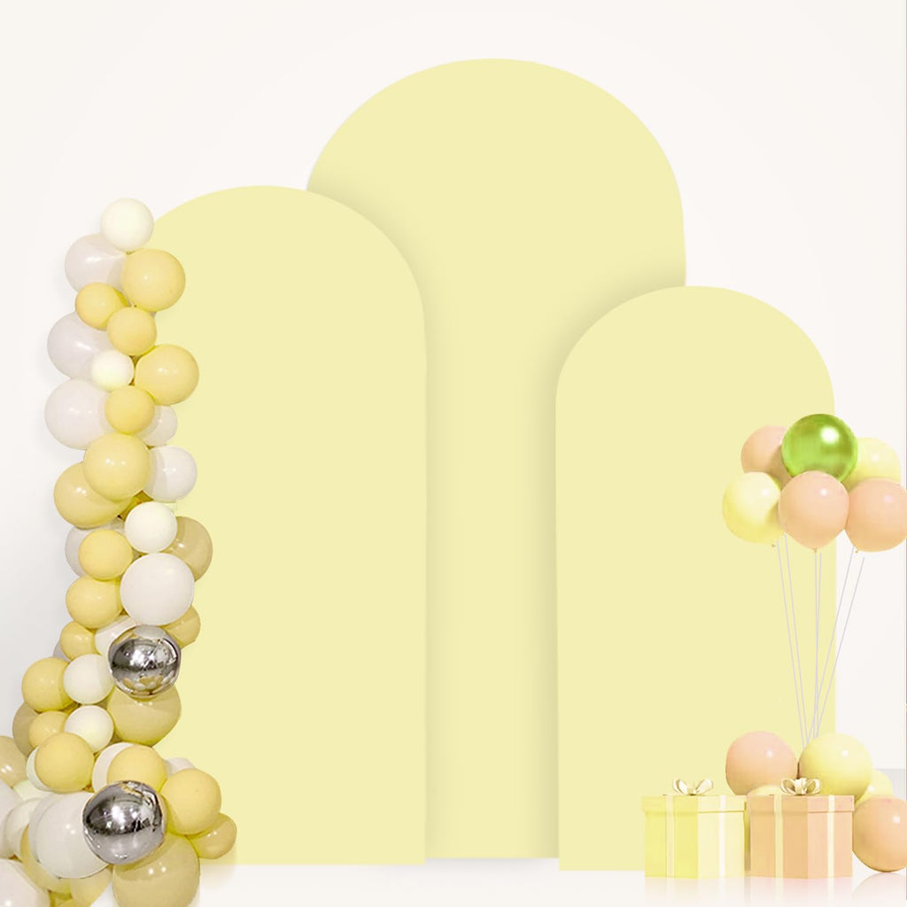 FANPROMS Beige Arch Backdrop Cover Set of 3 Wedding Arch Cover 4x5x6FT Round Top Arch Stand Cover for Fitted Arch Covers Spandex Backdrop Covers Set for Wedding Party Ceremony Decorations