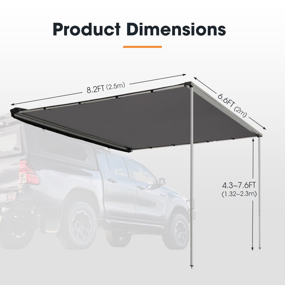 SanHima Vehicle Awning 4.6ft x 6.6ft - Roof Rack Pull Out Side Awning 30ft² Sun Shade UPF50+ Weatherproof for Camping Car SUV Truck Van