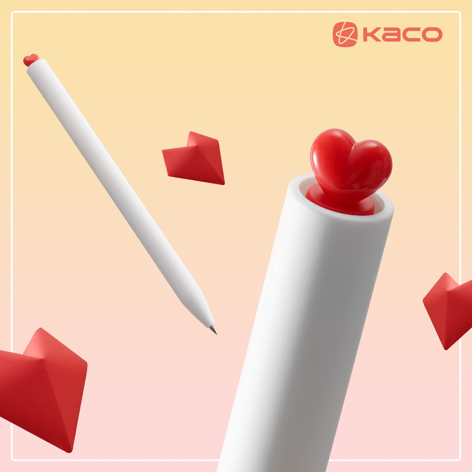 Kaco FIRST Gel Pens, Pack of 2 Pieces Cute Stationery Heart Pen Set with Extra 4 Black Refills Quick Drying Holiday Office Supplies (2 Colors)