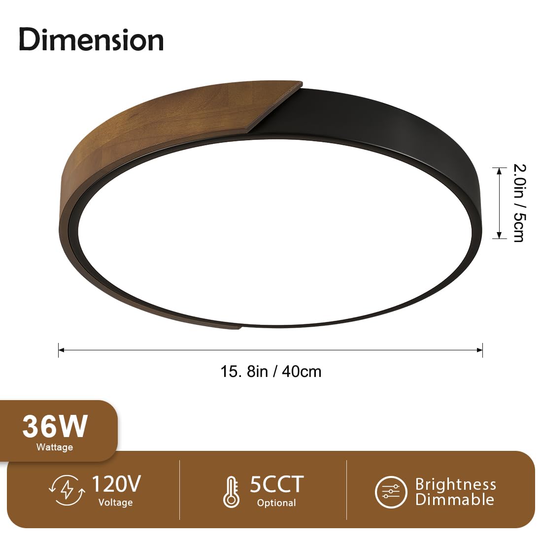 Modern LED Ceiling Light, Minimalist Wood Dimmable Flush Mount Ceiling Light Fixture, Round 5CCT Lighting Lamp with Acrylic Lampshade for Bedroom Hallway Kitchen Laundry, Black 11.8"