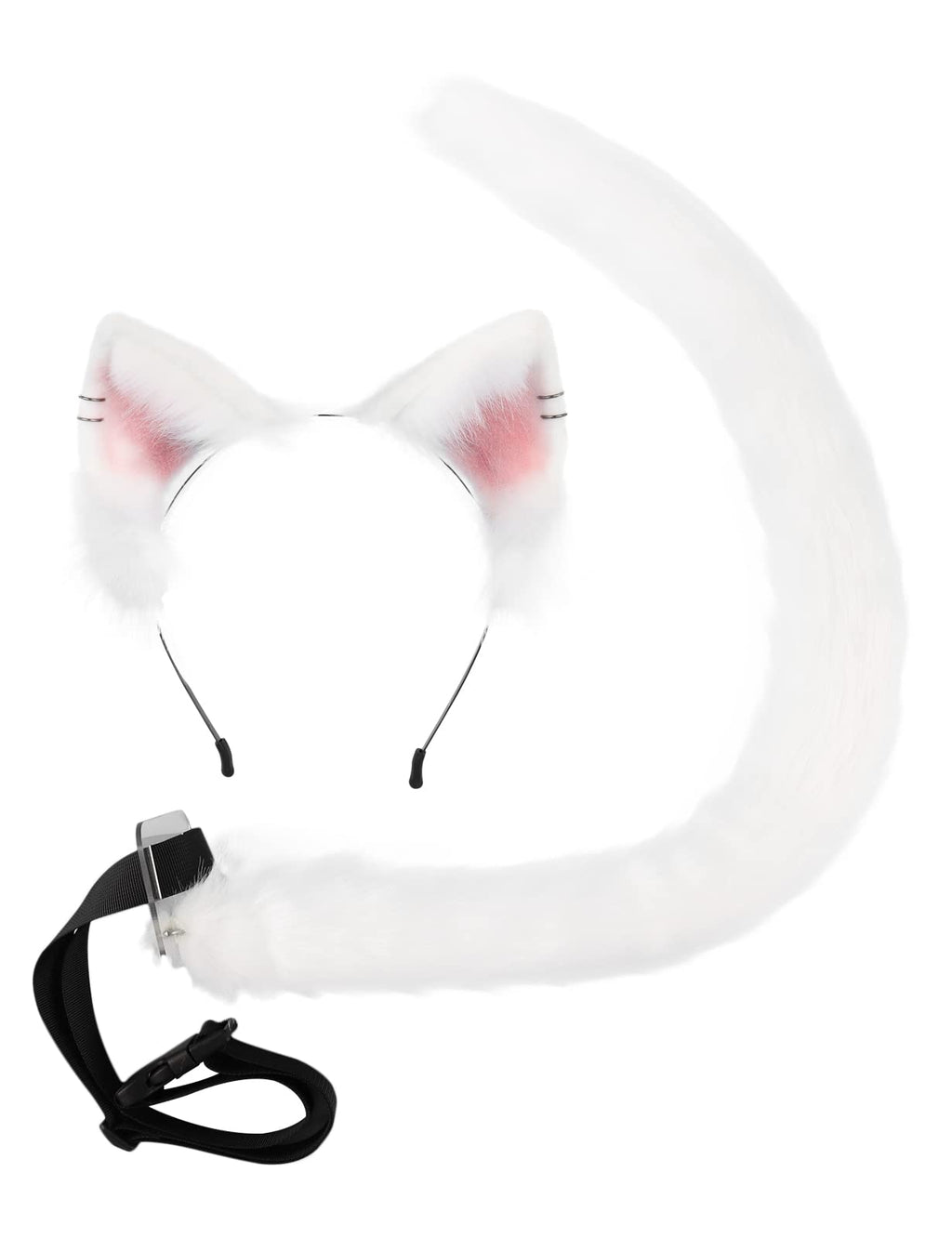 QinRuan Animal Cosplay Costume Accessories Furry Faux Fur Cat Ears Headband and Fox Tail Set Halloween Accessory