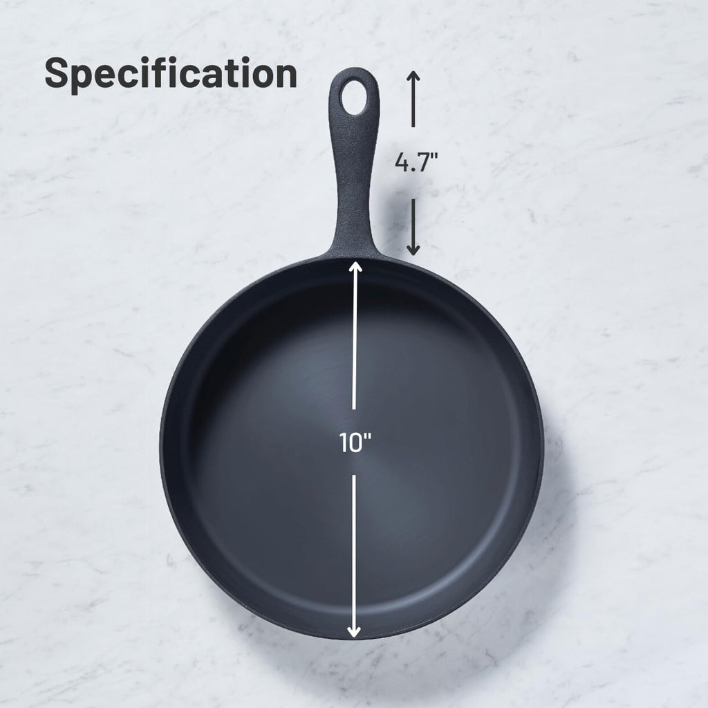 Flambo Skillet #10 - Naturally Non-Stick 10 Inch Pre-Seasoned Cast Iron Frying Pan - Smooth Nonstick Finish for Grilling, Frying, Sauteing, Searing, Baking - Use on Oven, Stove, Grill, or Campfire