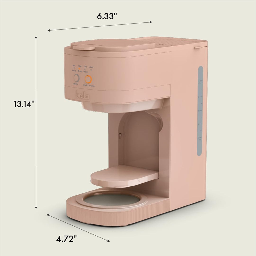 BELLA VersaBrew 2-in1 Coffee Maker, K-Cup compatible, Brew 3 Sizes Carafes & Single Serve Cups, Dishwasher Safe Reusable Filter & Filter Holder, Iced Coffee Function, 60oz Tank, Blossom