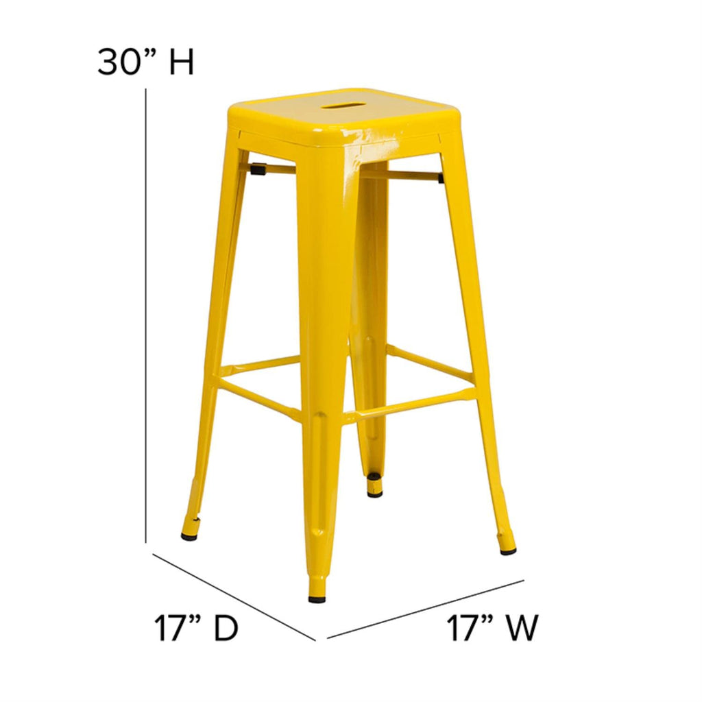 Flash Furniture 30"H Commercial Modern Metal Backless Barstool, Indoor/Outdoor Industrial Square Stacking Bar Stool for Patio Bars/Restaurants, Black