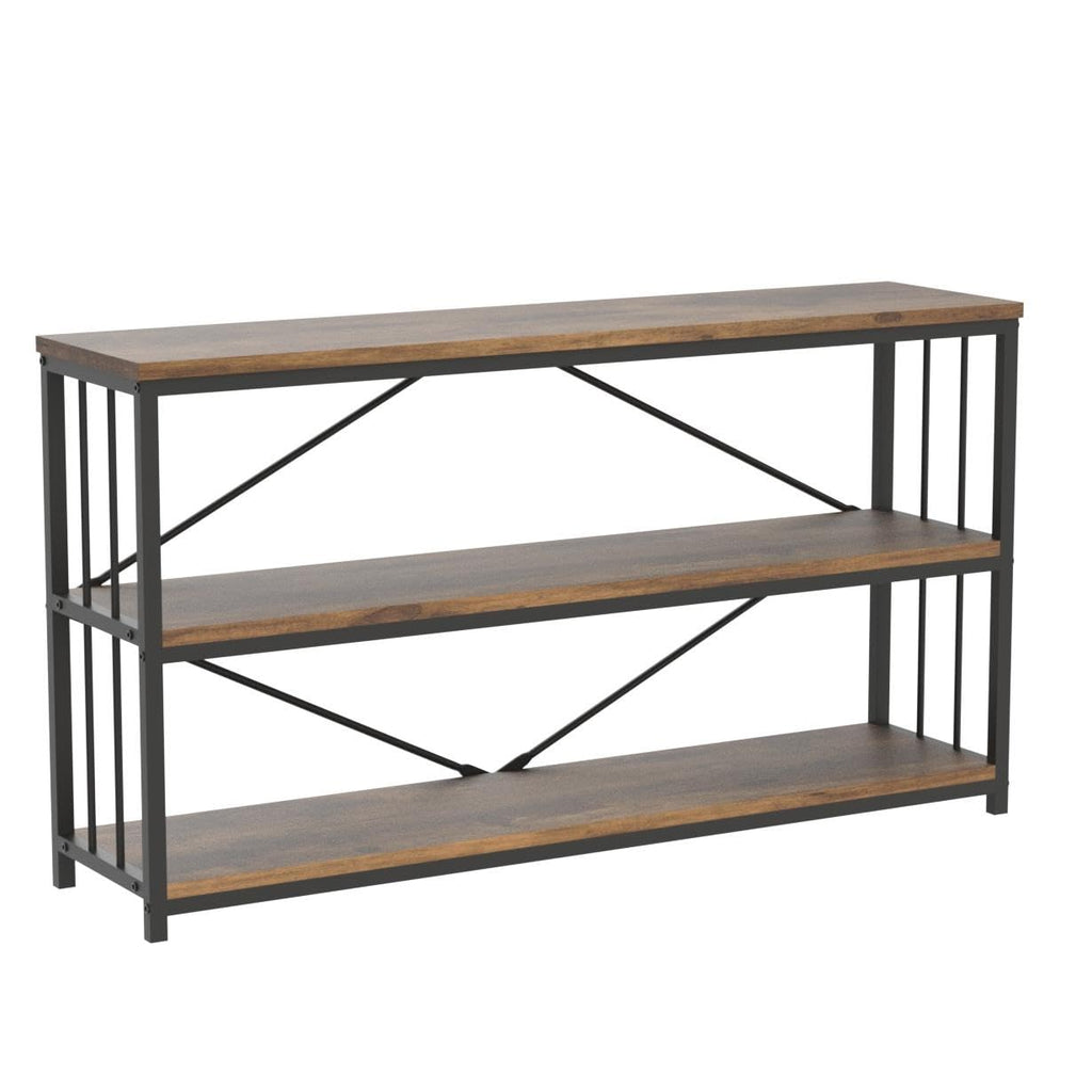 LVB Black Console Table, Modern Entryway Table for Hallway Living Room, Industrial Sofa Table Behind Couch, Farmhouse Wooden Metal Entry Table for Foyer with 3-Tier Storage Shelves, Black Oak, 55 Inch