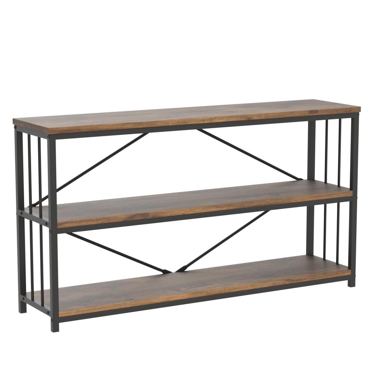 LVB Black Console Table, Modern Entryway Table for Hallway Living Room, Industrial Sofa Table Behind Couch, Farmhouse Wooden Metal Entry Table for Foyer with 3-Tier Storage Shelves, Black Oak, 55 Inch