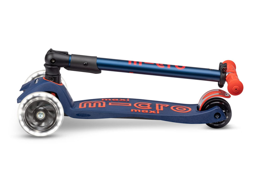 Micro Kickboard | Maxi Foldable LED Kids Scooter for Ages 5-12 | Children up to 110 lbs | 3 Wheel Lean-to-Steer Design | Adjustable T Bar | Smooth Ride, Motion Activated PU LED Wheels | Swiss Design