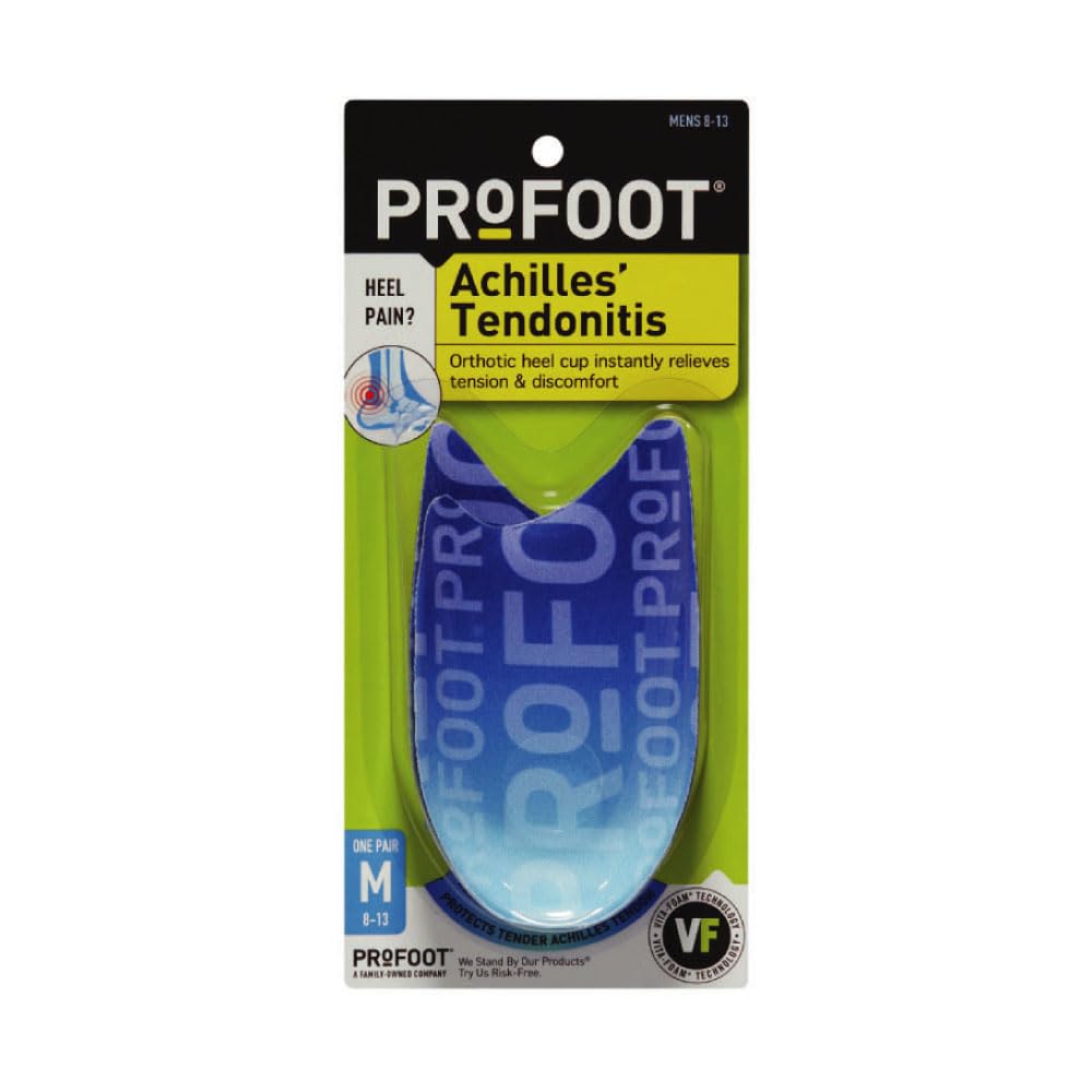 PROFOOT Achilles Tendonitis Orthotic Heel Cup for Men (Sizes 8-13) - Pain Relief Shoe Inserts for Heel Support & Alignment - 1 Pair