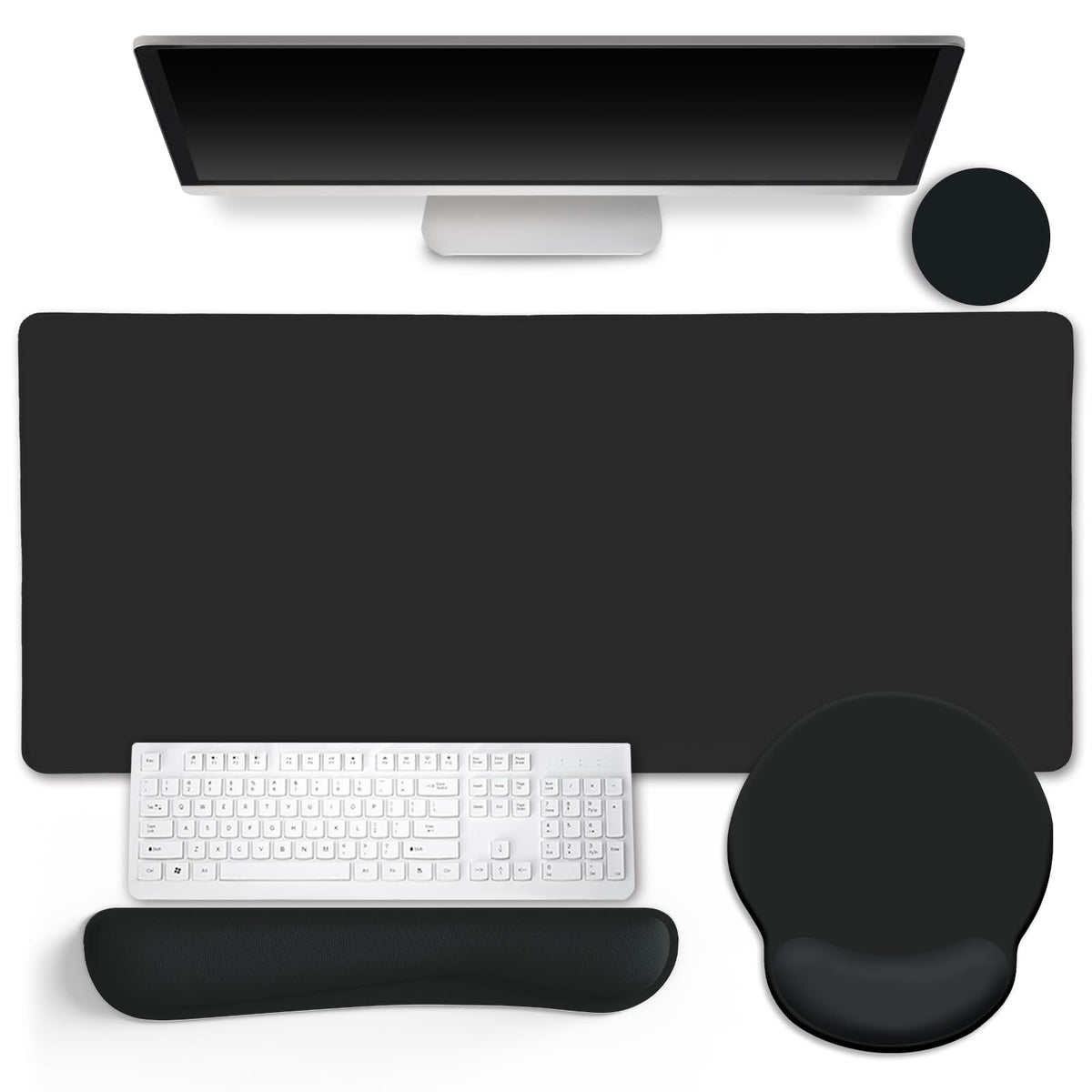 Black Striped Ergonomic Large Desk Mat Set with Wrist Rest