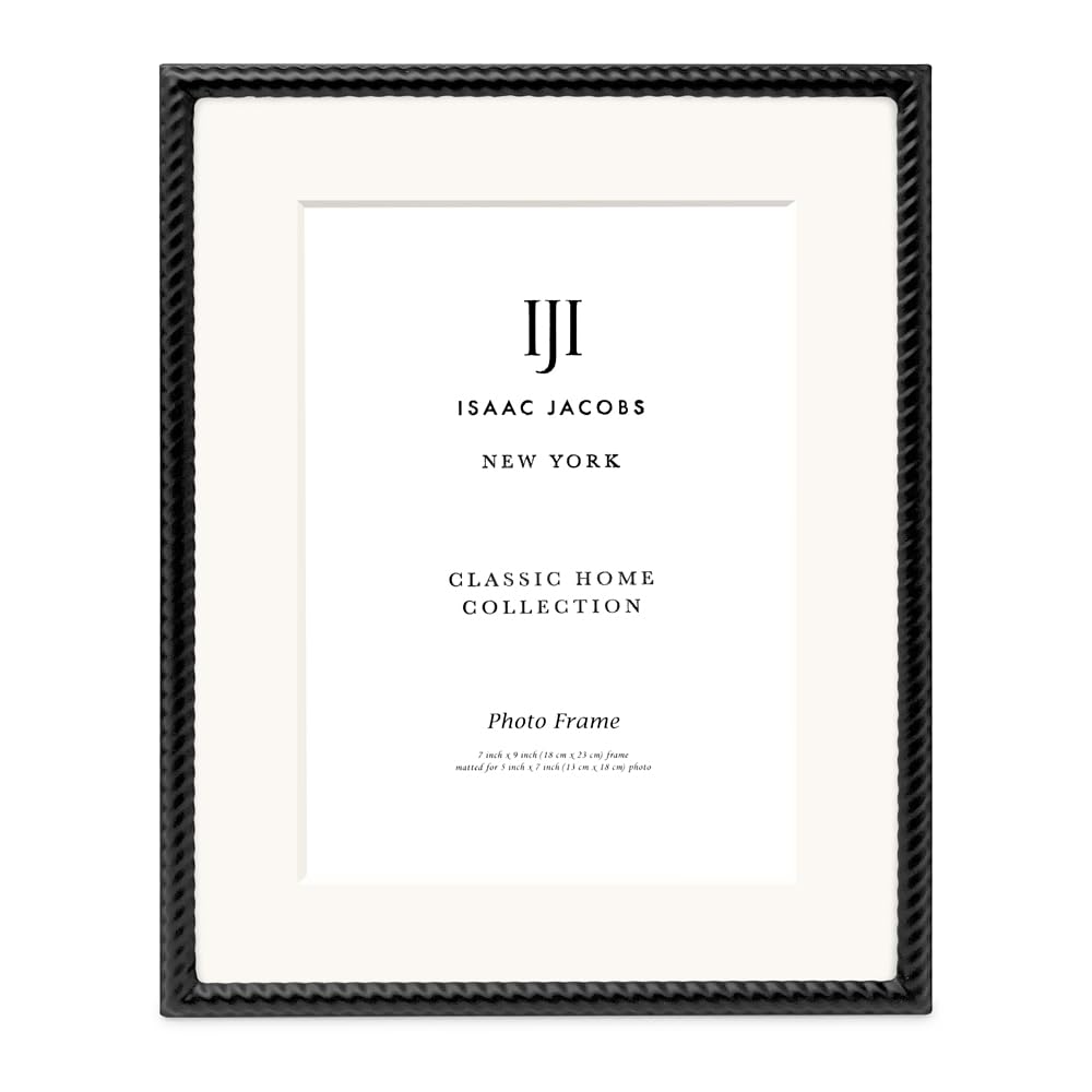Isaac Jacobs 6x8 (Matted 4x6) Black Metal Rope Border Picture Frame, Horizontal & Vertical for Tabletop and Wall Display, Home Decor, Metal Frame (6x8 (Matted 4x6), Black)